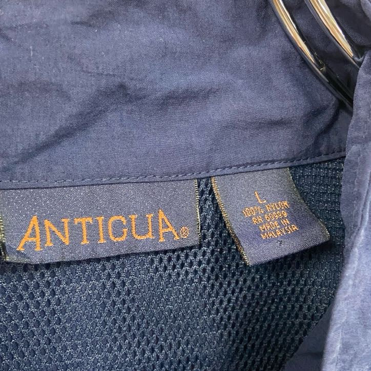 ANTIGUA アンティグア フルジップナイロンジャケット 比翼仕立て 刺繍ロゴ 紺 ネイビー Lサイズ