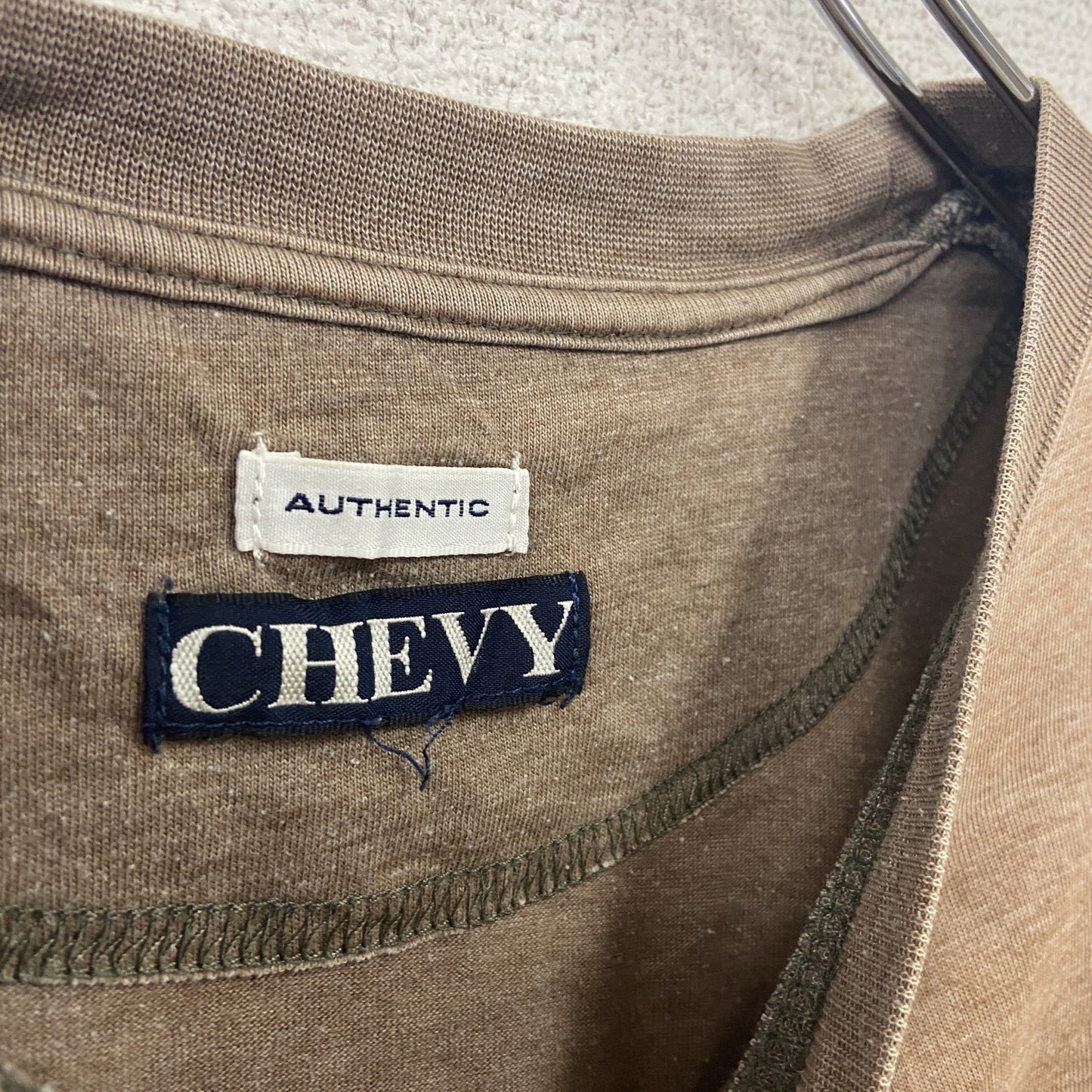 CHEVY AUTHENTIC シボレー 半袖プリントTシャツ リンガーT 企業T 茶色 ブラウン