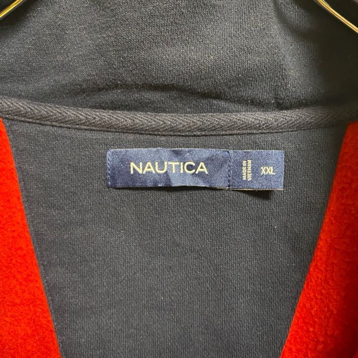 古着 used NAUTICA ノーティカ 長袖ハーフジップワンポイントロゴ刺繍スウェット トレーナー 赤 XXLサイズ