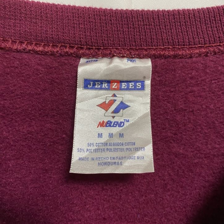 古着 used JERZEES 長袖クルーネックスウェット トレーナー ラインストーン ワインレッド 秋冬服 レトロ Mサイズ