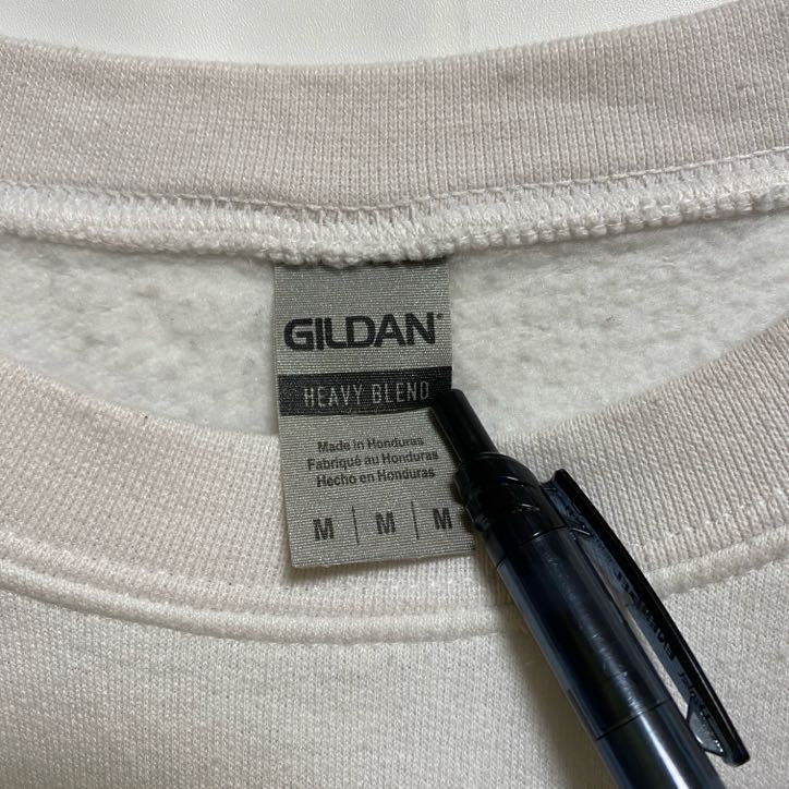 古着 used GILDAN ギルダン 長袖クルーネックプリントスウェット トレーナー レトロデザイン 白 ホワイト Mサイズ
