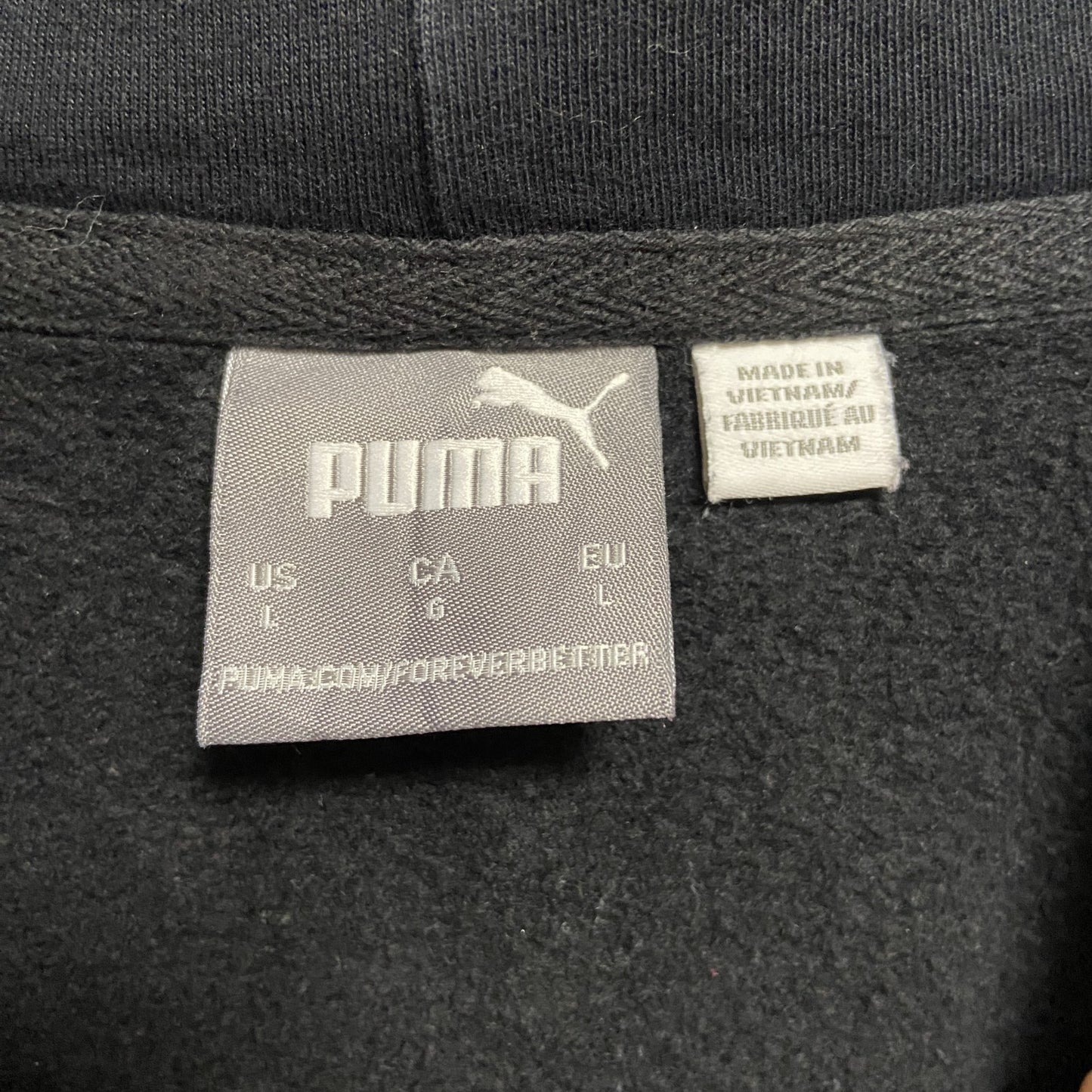 古着 used PUMA プーマ 長袖ロゴ立体パーカー スウェットプルオーバー シンプル 黒 ブラック 秋冬服 Lサイズ