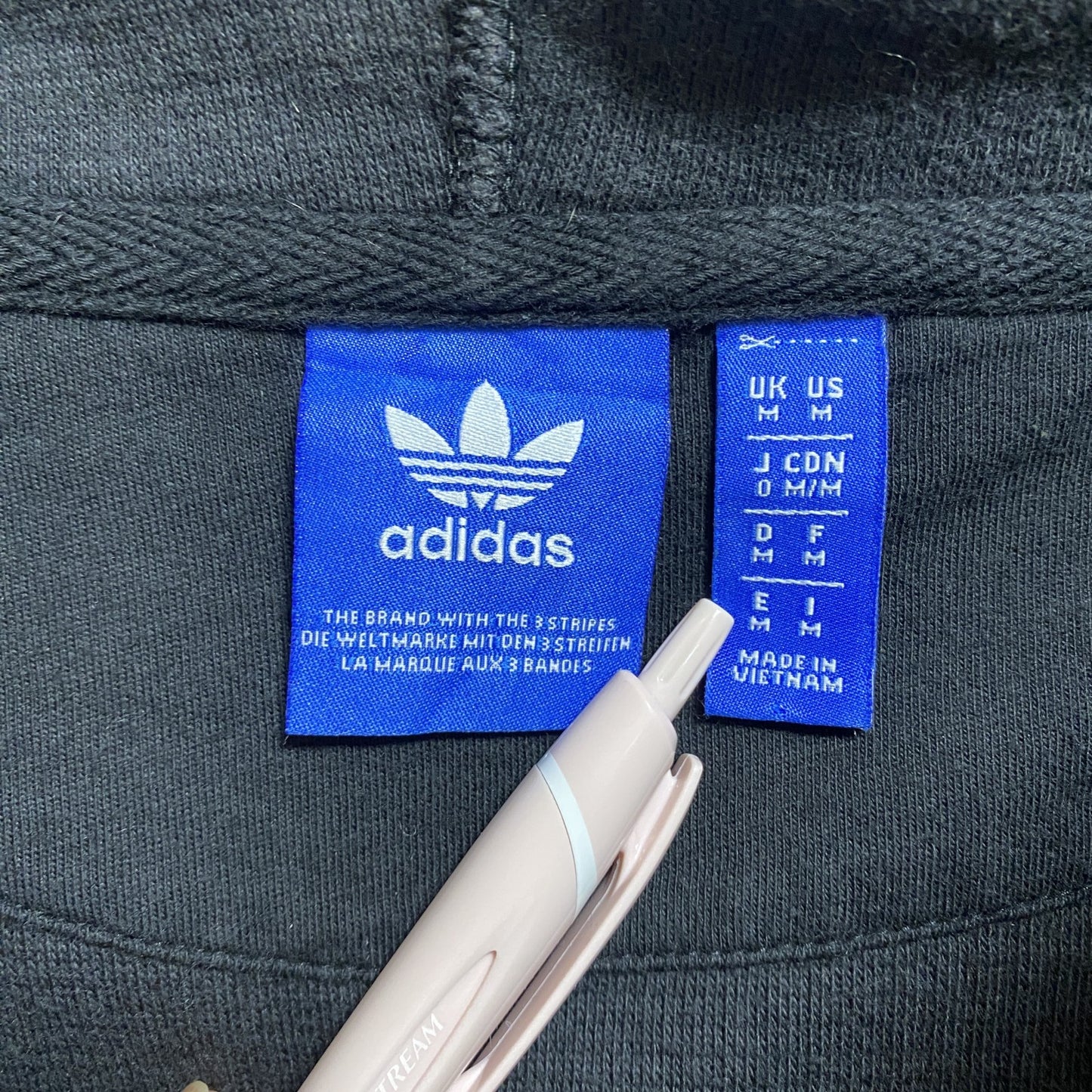古着 used adidas アディダス 長袖ロゴプリントパーカー プルオーバー ワッフル生地 ダークグレー 秋冬服 Mサイズ