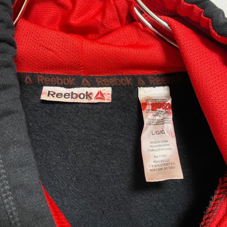 古着 used Reebok リーボック 長袖ロゴプリントパーカー スウェットプルオーバー 黒 ブラック 秋冬服 Lサイズ