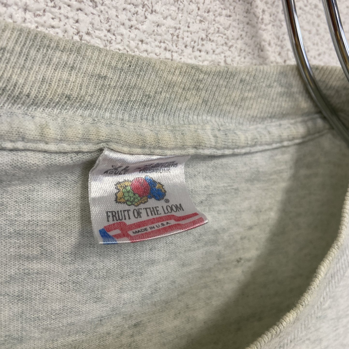 90s FRUIT OF THE LOOM フルーツオブザルーム 長袖プリントTシャツ 灰色 グレー XLサイズ