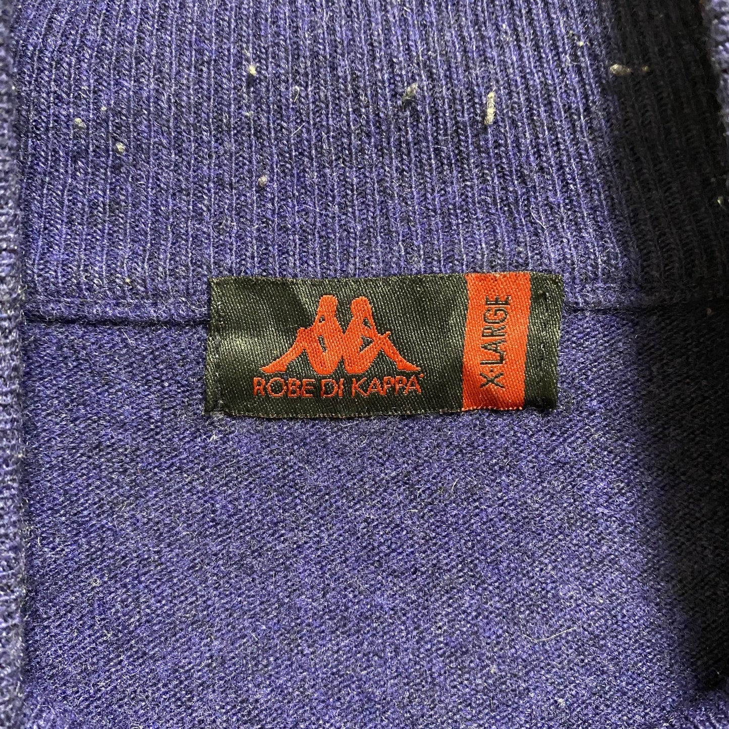 古着 used KAPPA カッパ 長袖ハイネックニットカーディガン セーター ワンポイントロゴ刺繡 ネイビー レトロ XLサイズ