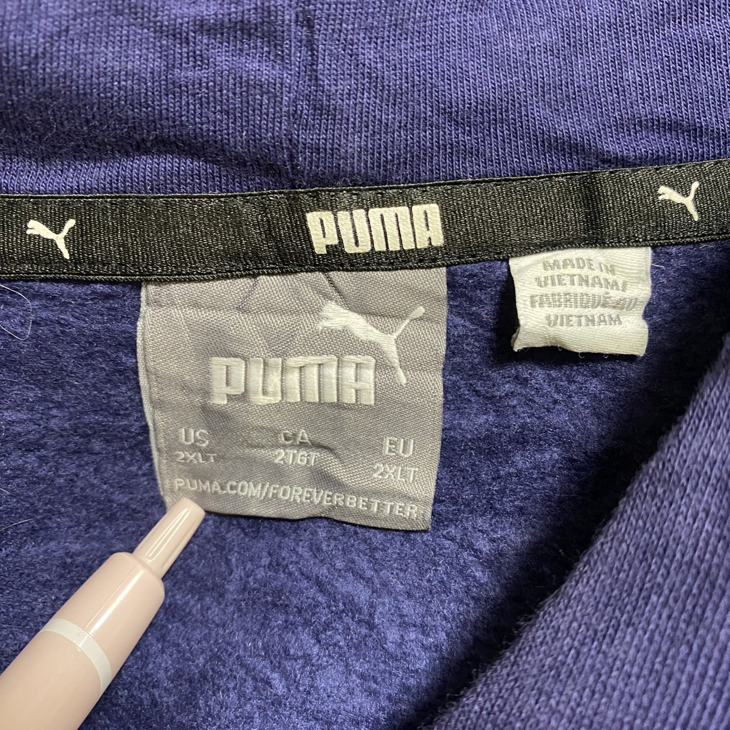 古着 used PUMA プーマ 長袖フロントロゴプリントパーカー プルオーバー ネイビー 秋冬服 ビッグシルエット 2XLサイズ