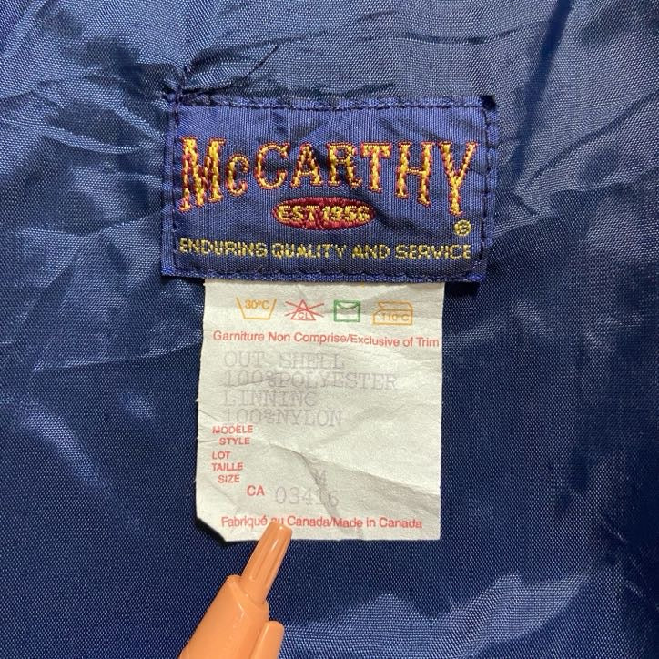 古着 used McCARTHY 長袖ワンポイント刺繍ブルゾン ジップアップジャケット ネイビー 紺 秋冬服 Mサイズ