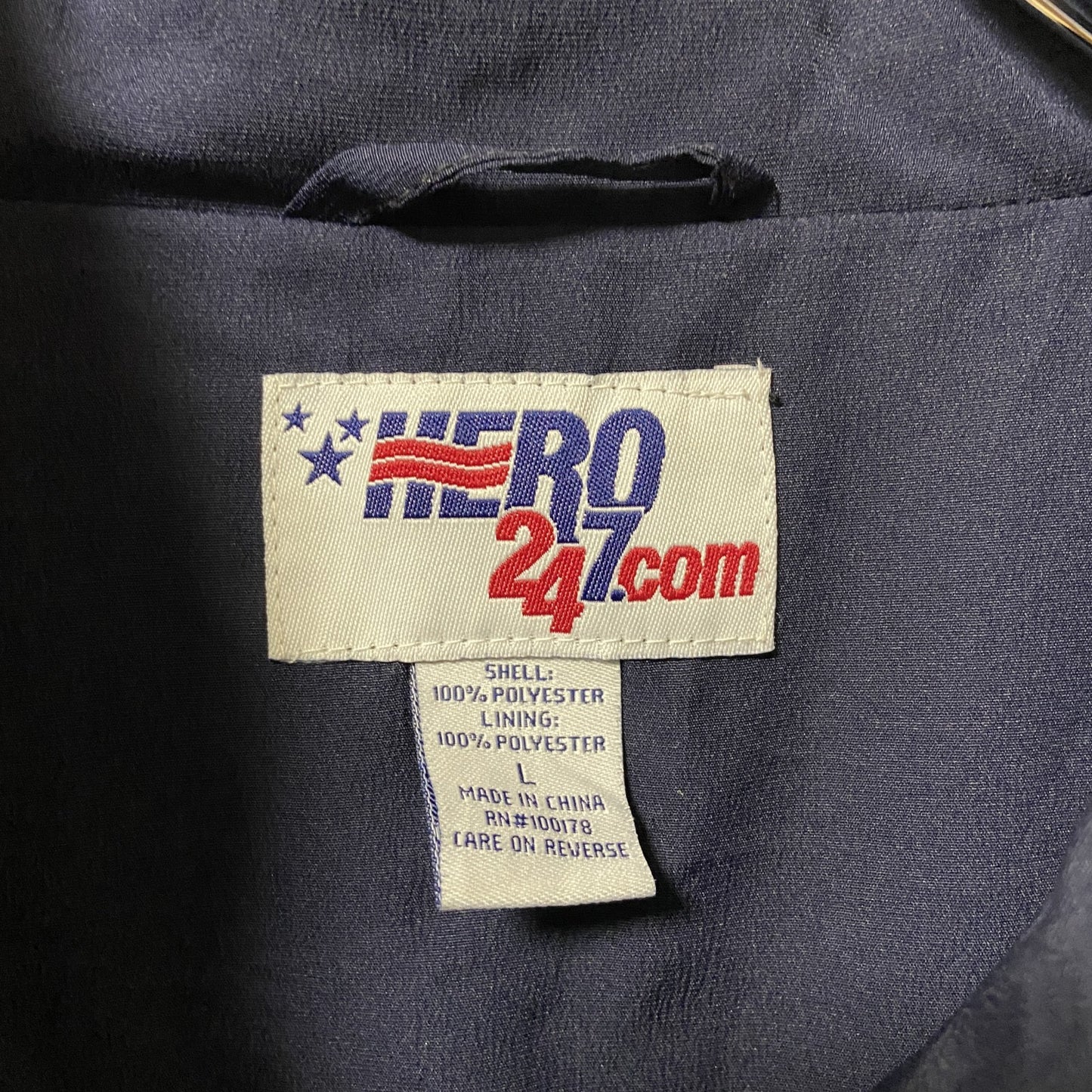 古着 used HERO24.7com 長袖ハーフジップナイロンジャケット ワッペン刺繍 POLICE ネイビー 紺 Lサイズ