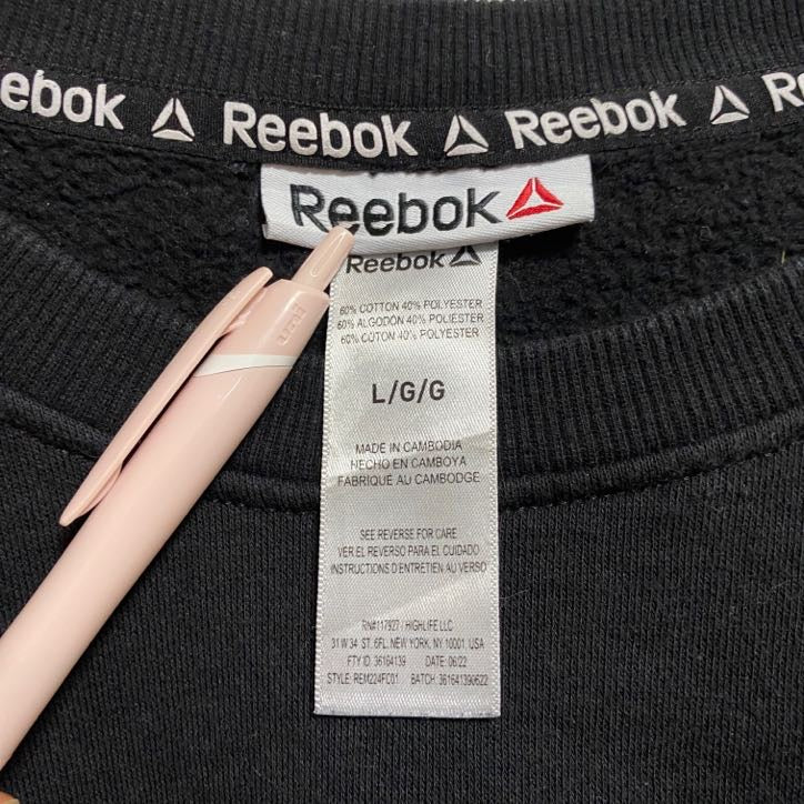 古着 used Reebok リーボック 長袖クルーネックスウェット トレーナー ロゴプリント 黒 ブラック 秋冬服 Lサイズ