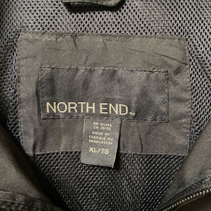 古着 used NORTH END 長袖ナイロンジャケット フード付き ワンポイントプリント 黒 ビックシルエット XLサイズ