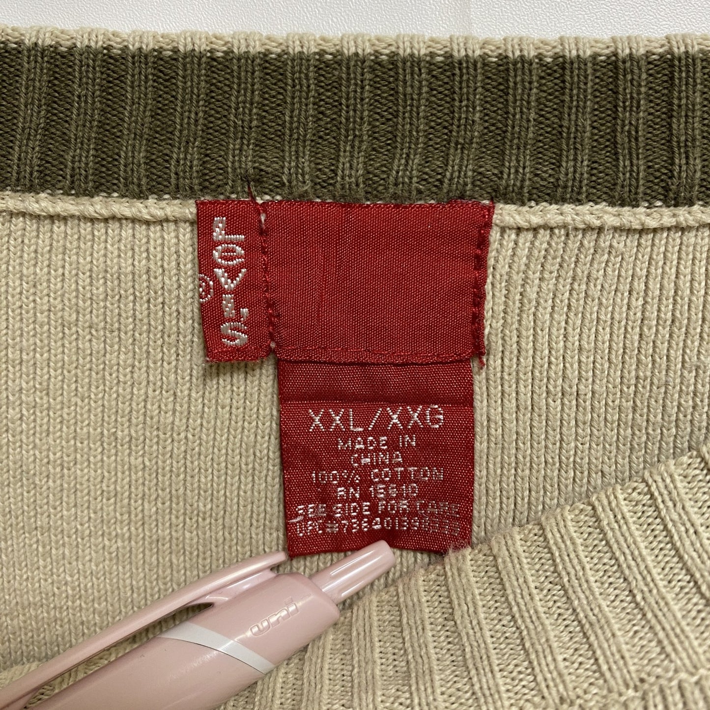 古着 used LEVI’S リーバイス 長袖クルーネックニット セーター ノームコア ベージュ ビッグシルエット 2XLサイズ