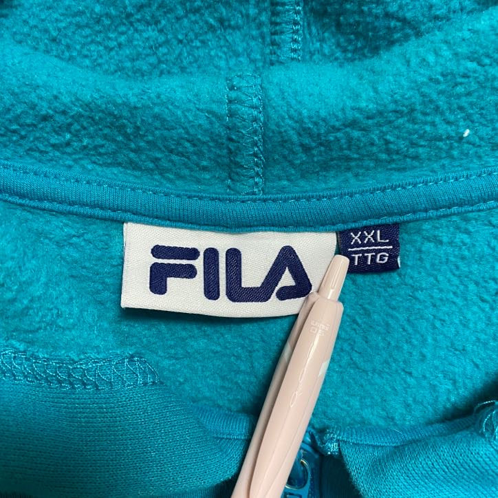古着 used FILA フィラ 長袖ジップアップパーカー スウェットプルオーバー フロントロゴ刺繍 青 ブルー 秋冬服