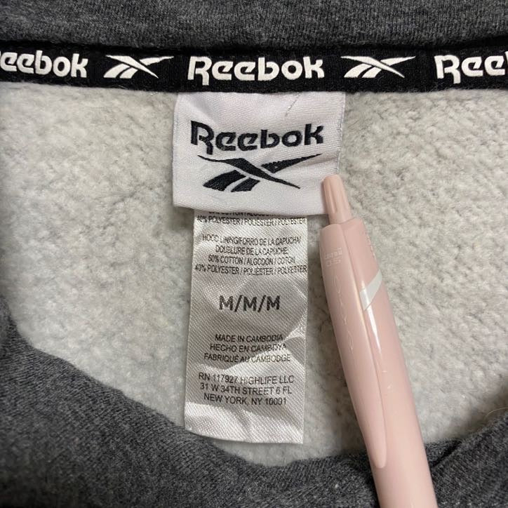 古着 used Reebok リーボック 長袖ロゴプリントパーカー スウェットプルオーバー グレー 秋冬服 Mサイズ