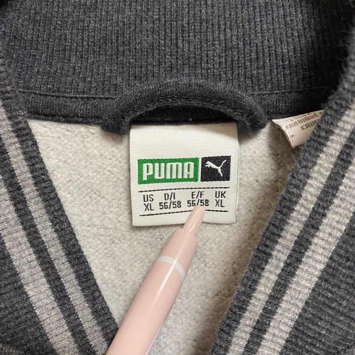 古着 used PUMA プーマ 長袖ワンポイントプリントスタジャン グレー 秋冬服 ビッグシルエット XLサイズ