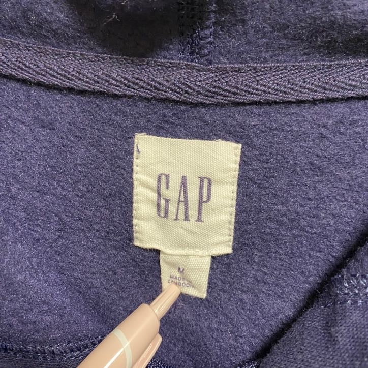 古着 used GAP ギャップ 長袖ジップアップワッペン刺繍パーカー スウェット プルオーバー ネイビー 秋冬服 Mサイズ