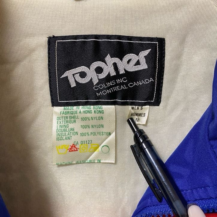 古着 used Topher 長袖ナイロンジャケット ブルゾン ライトアウター 青 ブルー オレンジ ライン Mサイズ
