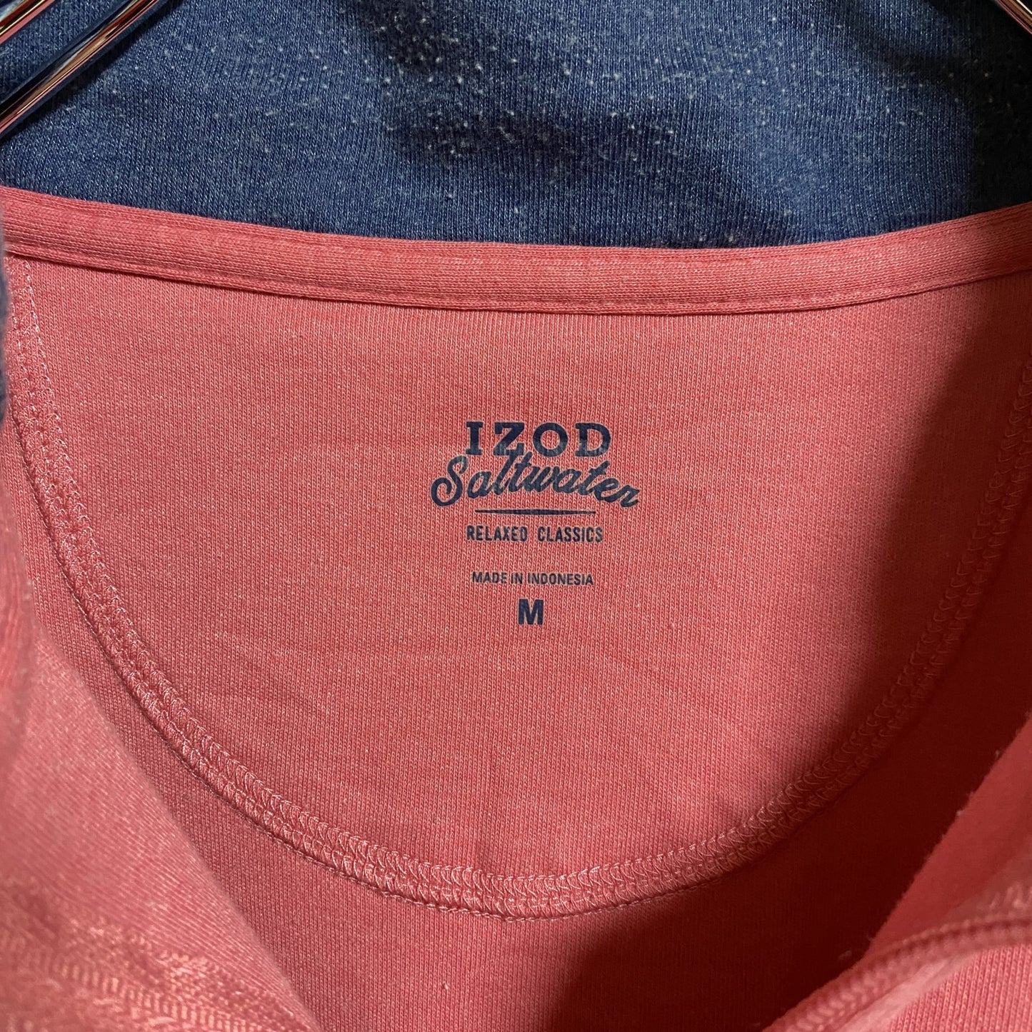 古着 used IZOD 長袖ハーフジップスウェット トレーナー ワンポイント刺繍 ピンク レトロデザイン Mサイズ