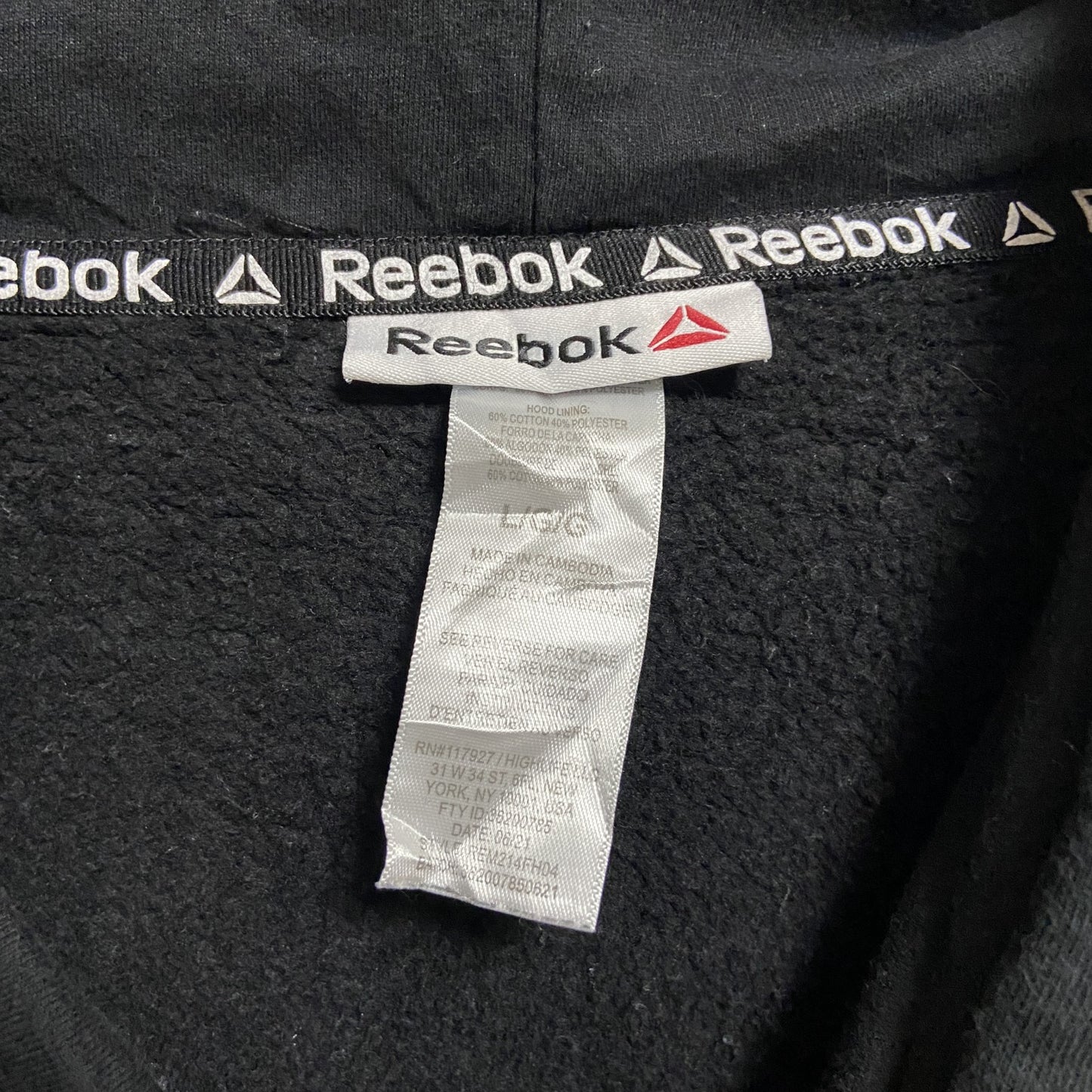古着 used Reebok リーボック 長袖フロントプリントパーカー スウェットフーディー 黒 ブラック 秋冬服 Lサイズ