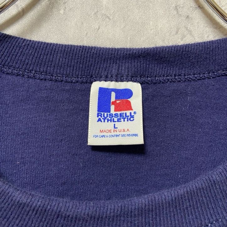 古着 used 90s USA製 RUSSELL ラッセル 半袖カレッジプリントTシャツ ネイビー ヴィンテージ Lサイズ