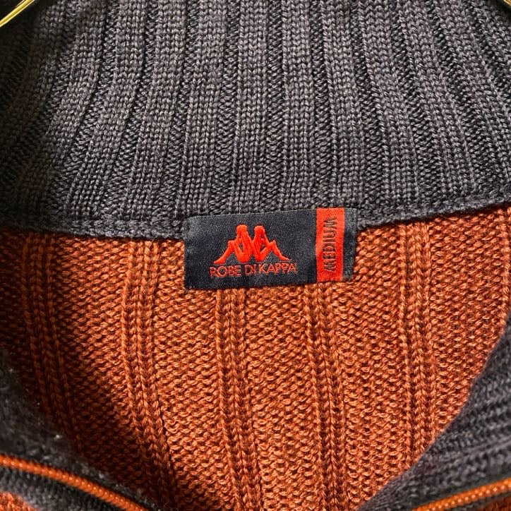 古着 used ROBE DI KAPPA カッパ 長袖ハーフジップニット ワンポイントロゴ刺繍 切替 ハイネック Mサイズ