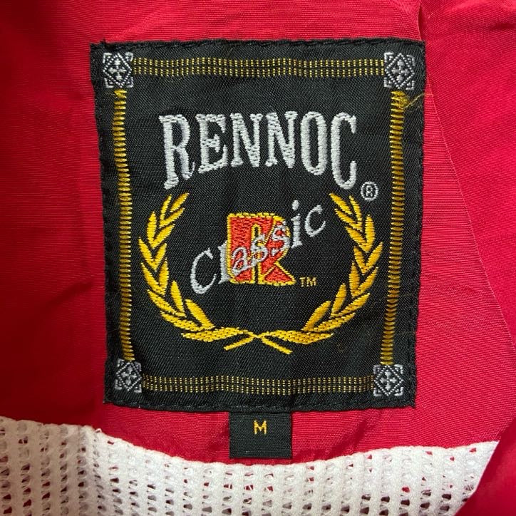 古着 used RENNOC 長袖ハーフジップナイロンジャケット カレッジロゴ刺繍 ハイネック 赤 レッド Mサイズ