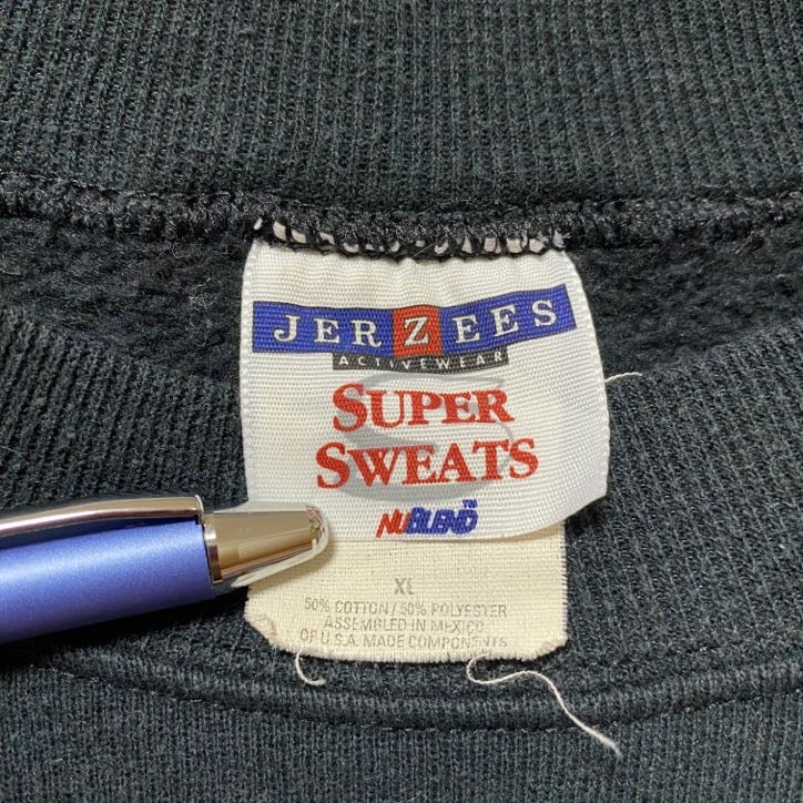 古着 used 90s JERZEES ジャージーズ 長袖プリントスウェット 黒 ブラック フットボール ヴィンテージ XLサイズ