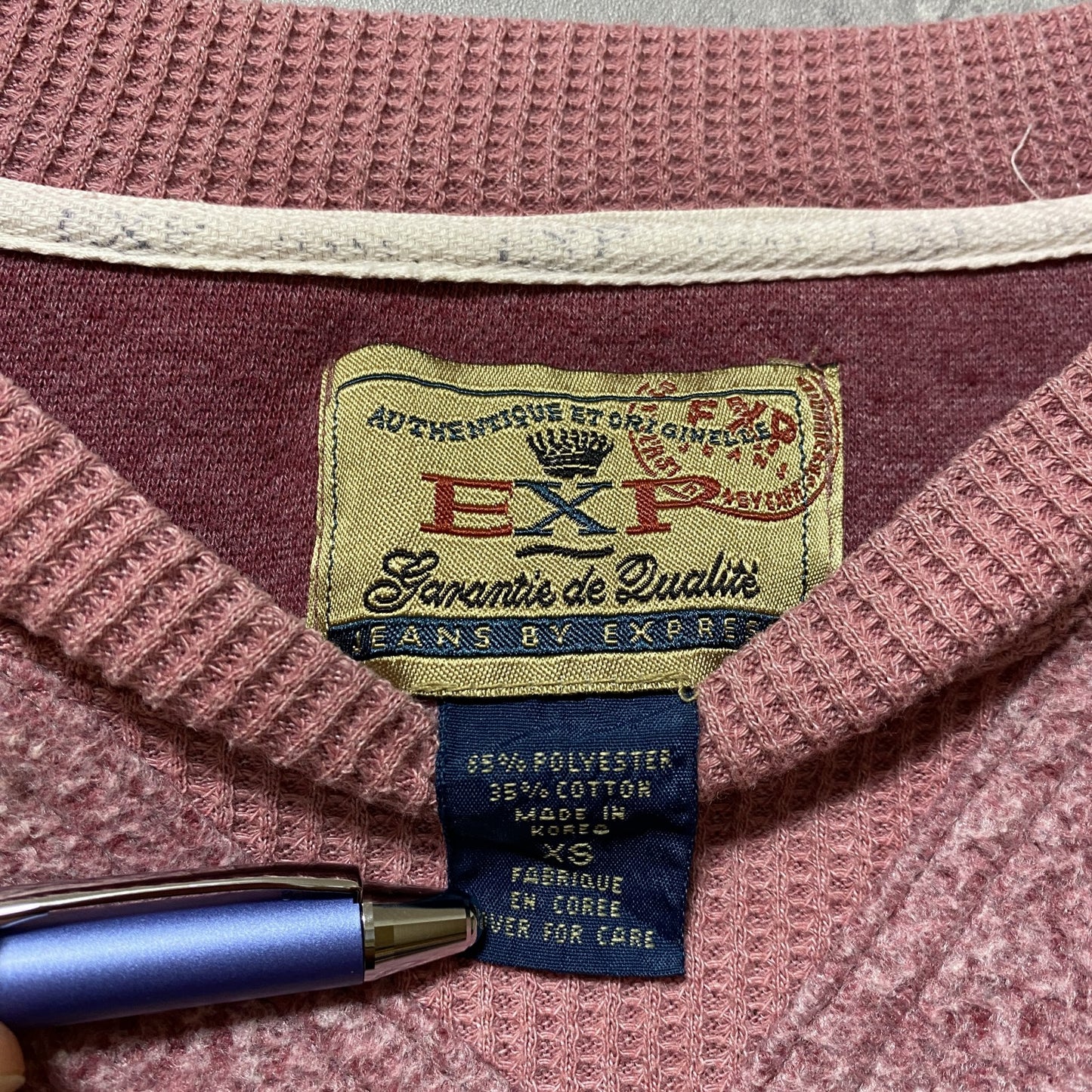 古着 used EXP JEANS BY EXPRESS ジーンズバイエクスプレス 長袖ワッペン刺繍スウェット ピンク Lサイズ