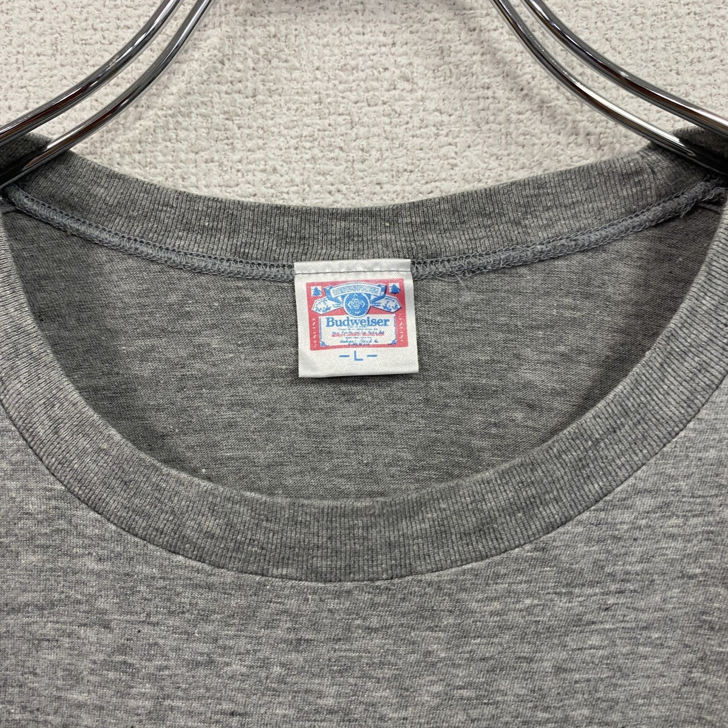Budweiser バドワイザー 半袖プリントTシャツ シングルステッチ グレー Lサイズ