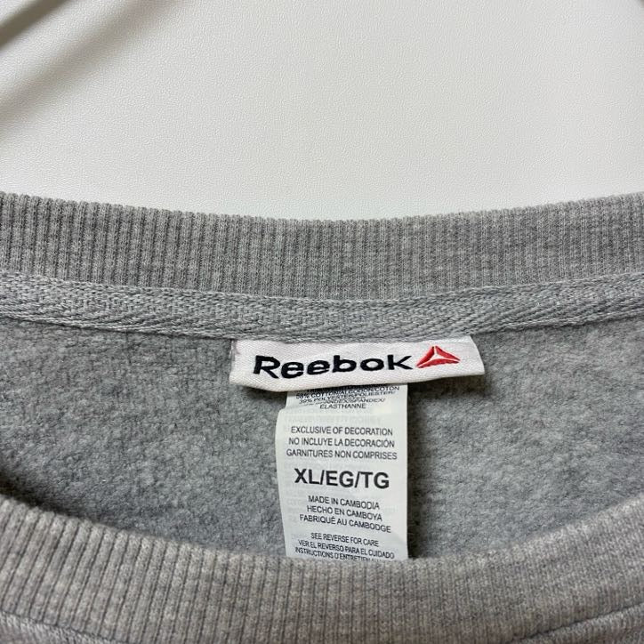 古着 used Reebok リーボック 長袖クルーネックロゴプリントスウェット トレーナー オーバーサイズ グレー XLサイズ