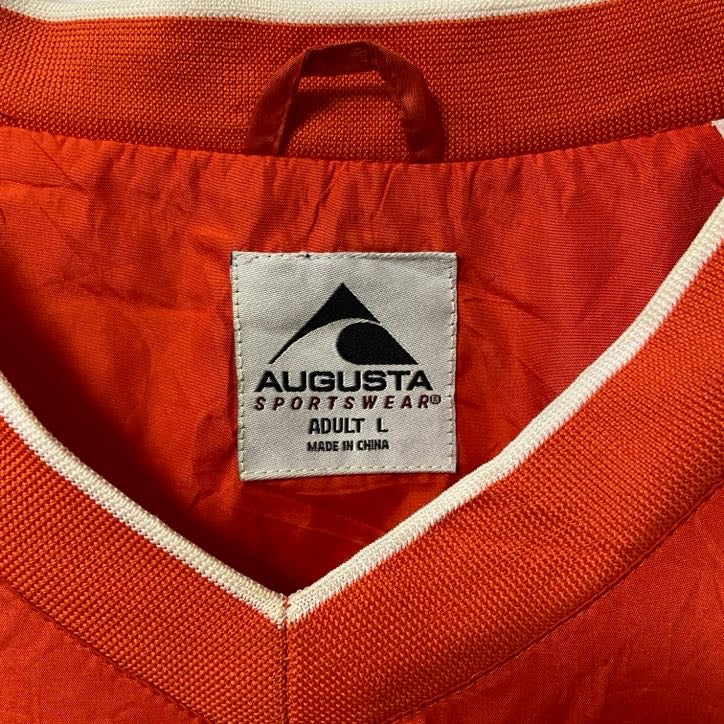 古着 used AUGUSTA オーガスタ 長袖ナイロンプルオーバー Vネック ワッペン オレンジ Lサイズ