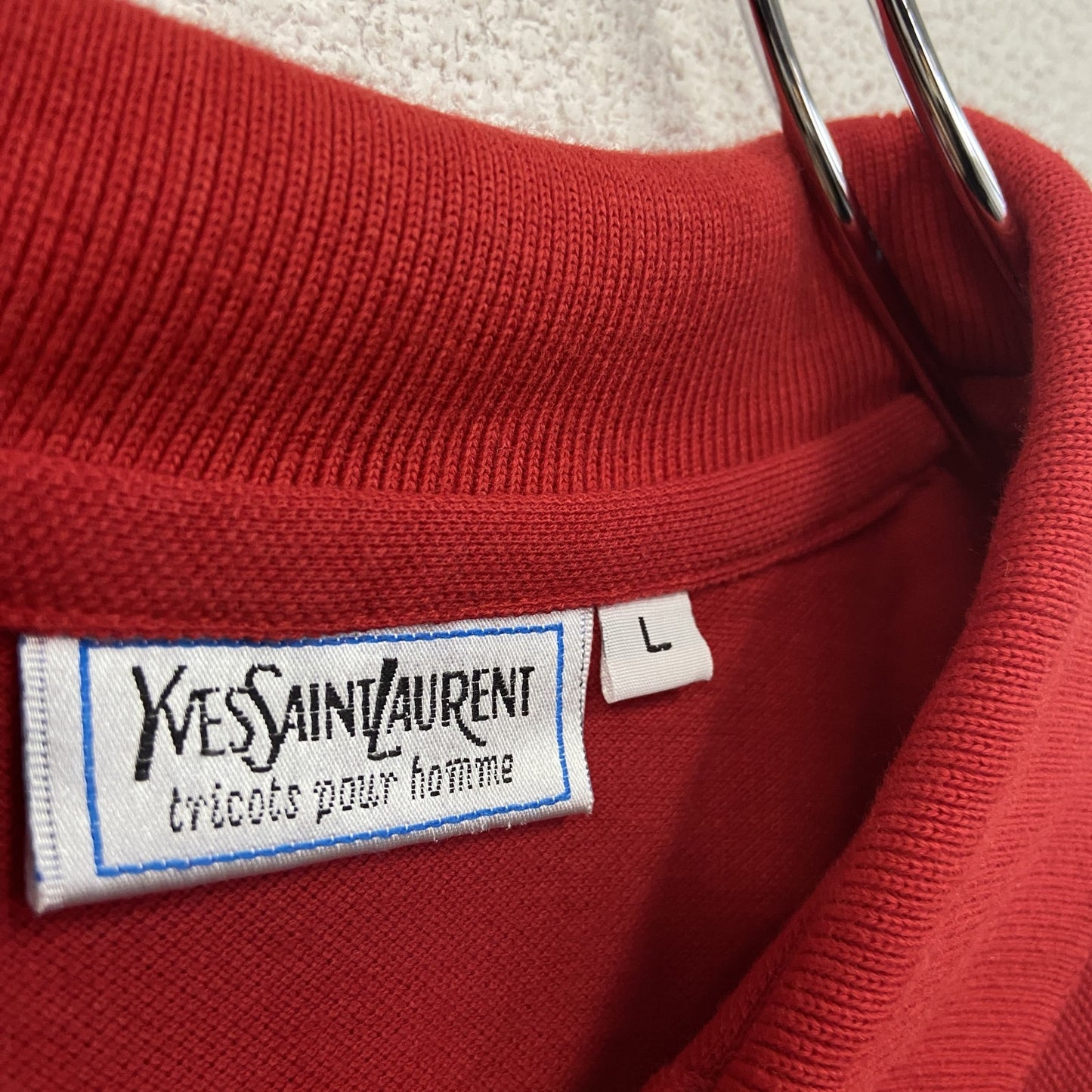 YVES SAINT LAURENT 半袖ポロシャツ ロゴ刺繡 赤 レッド Lサイズ