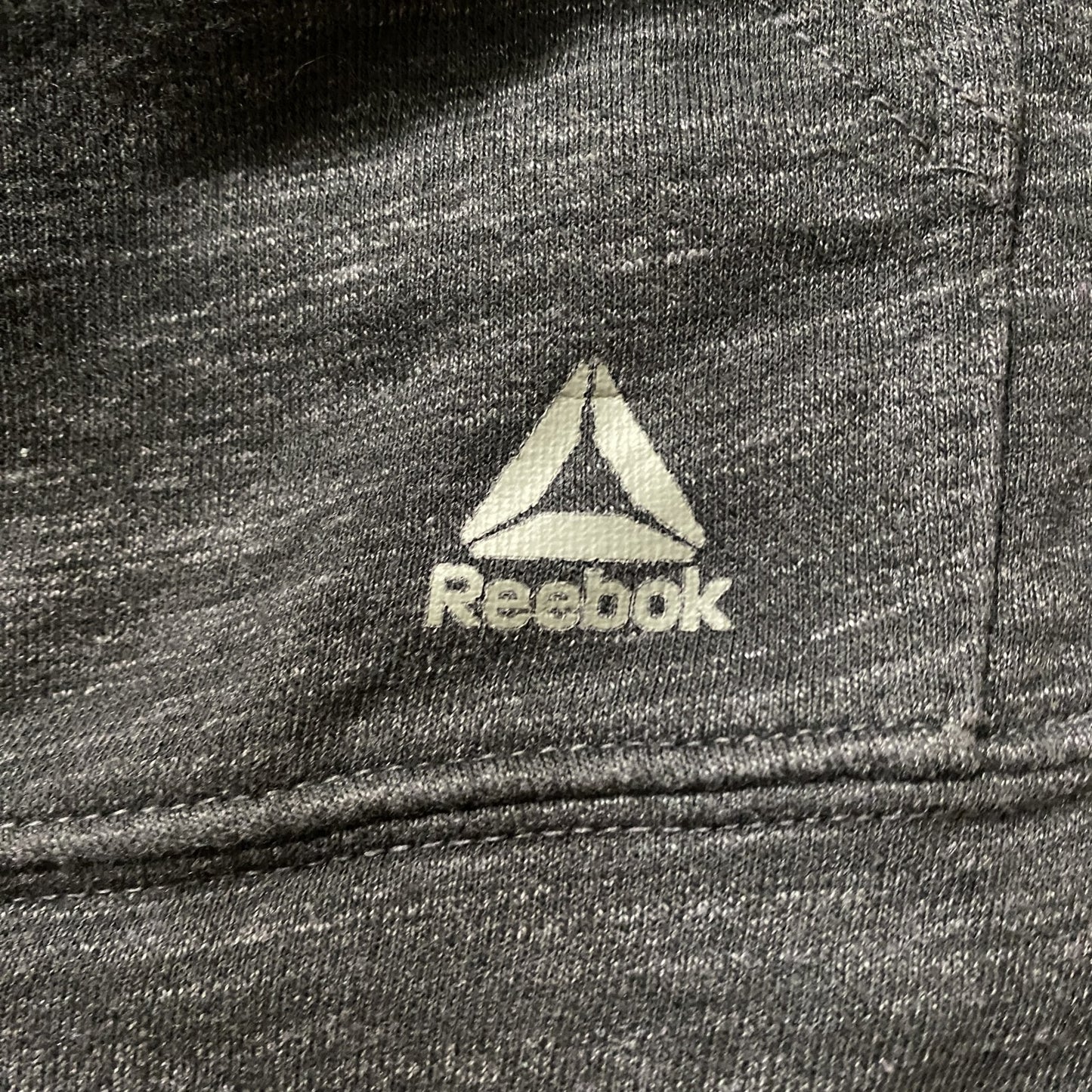 古着 used Reebok リーボック 長袖ワンポイントロゴ袖レイヤードプルオーバーパーカー 個性的 チャコール
