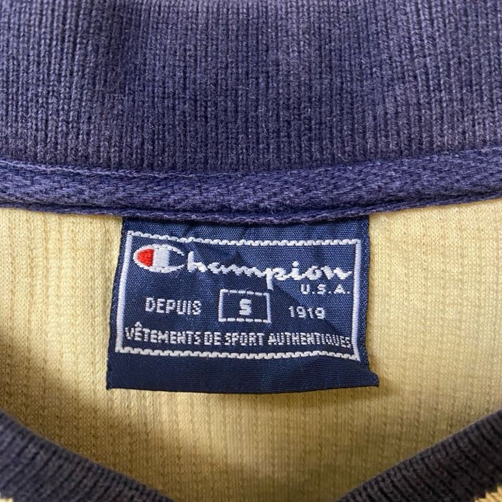 古着 used Champion チャンピオン 長袖Vネックワンポイントロゴニット セーター ベージュ ヴィンテージ Sサイズ