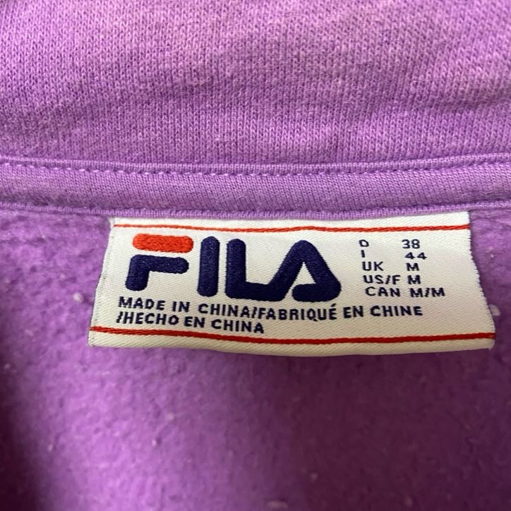 古着 used FILA フィラ 長袖ハーフジップワンポイントロゴスウェット トレーナー レトロデザイン マルチカラー Mサイズ