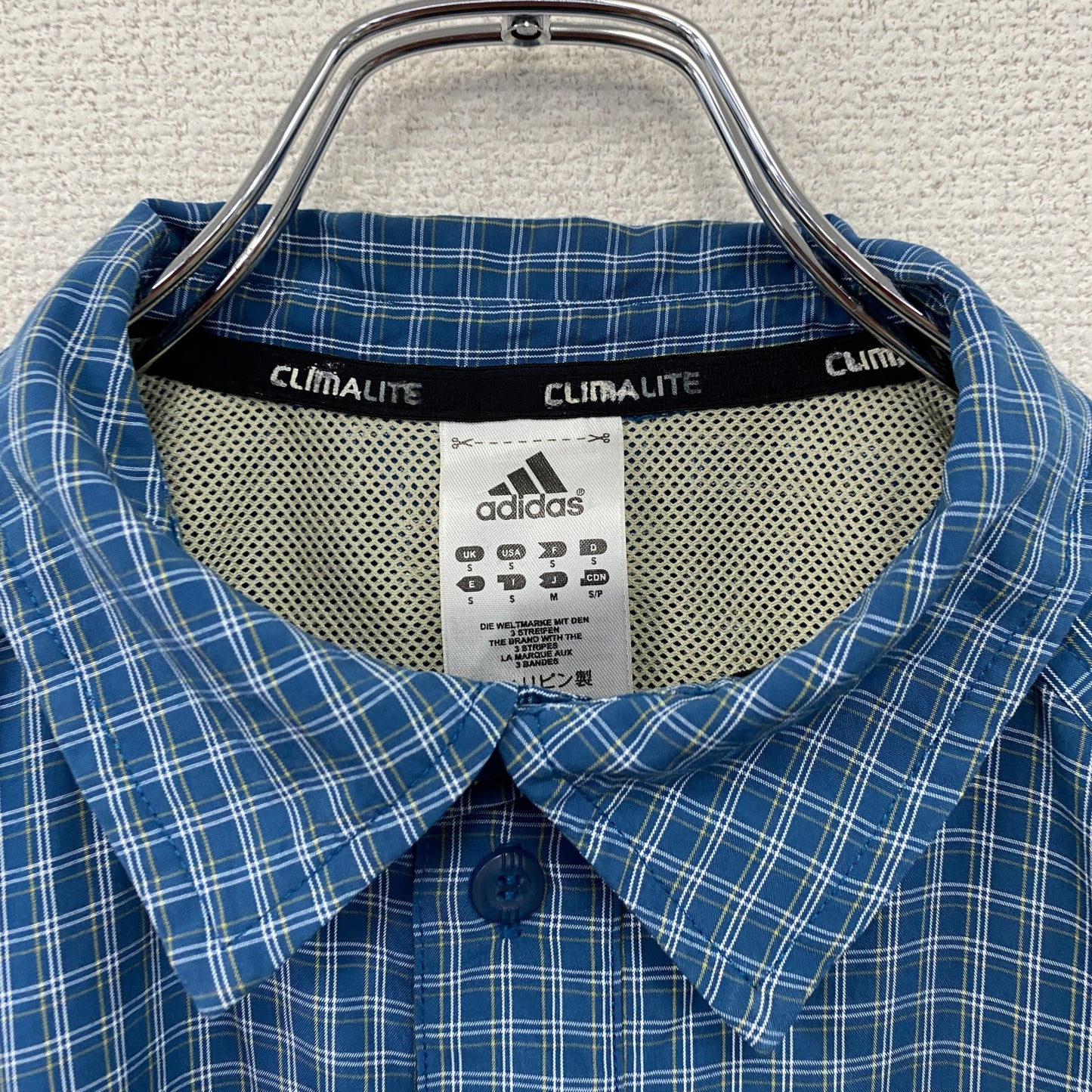 adidas アディダス CLIMALITE 半袖シャツ チェック柄 青 ブルー Mサイズ