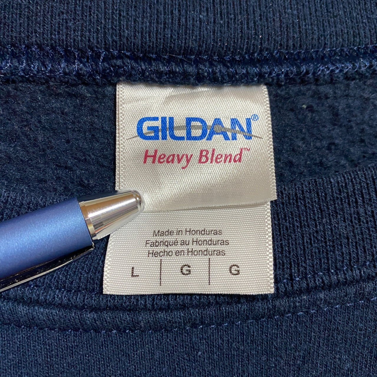 古着 used GILDAN ギルダン 長袖ワンポイントプリントスウェット トレーナー クルーネック ネイビー 秋冬服 Lサイズ