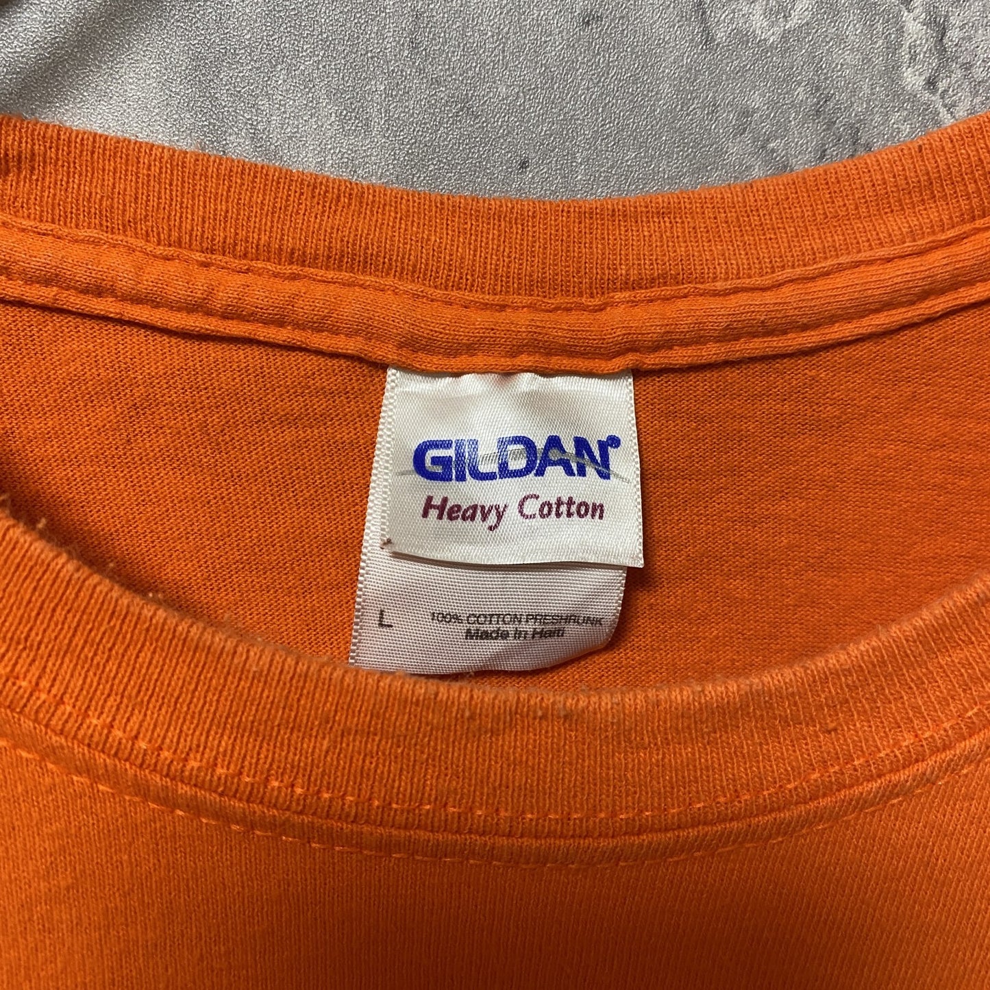 古着 used GILDAN ギルダン 半袖クルーネックプリントTシャツ フットボール バージニア スポーツ オレンジ Lサイズ