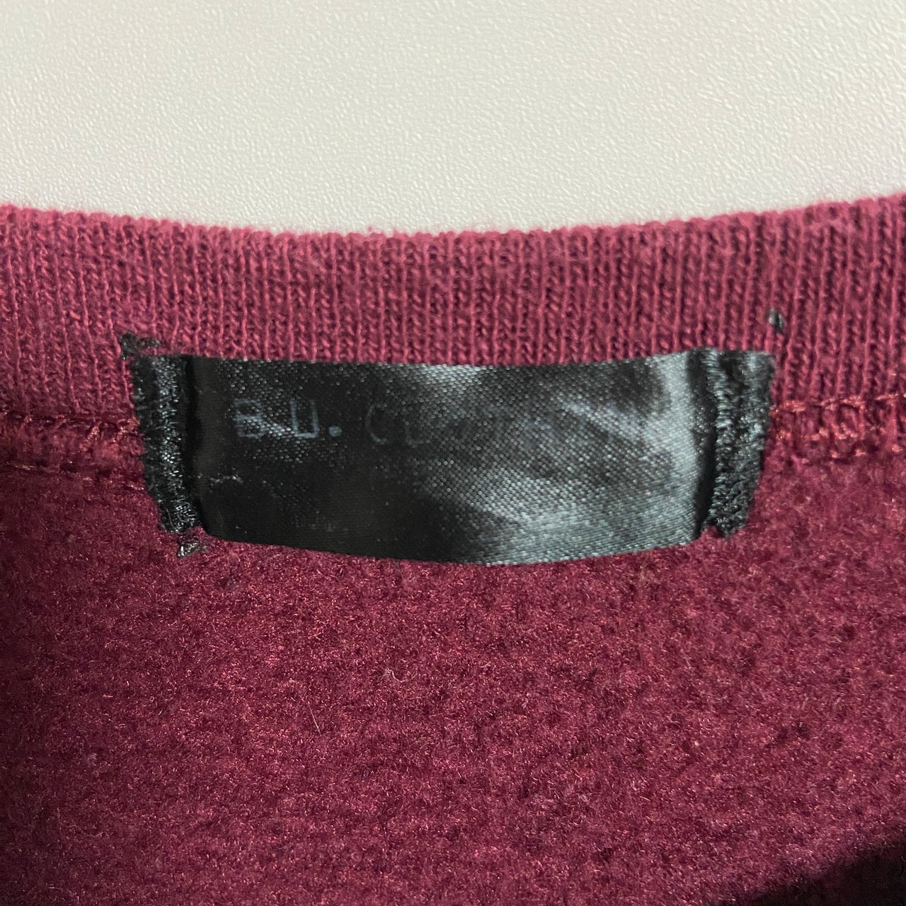 古着 used BUCLOTHING 長袖プリントスウェット トレーナー クルーネック ワインレッド えんじ色 秋冬服