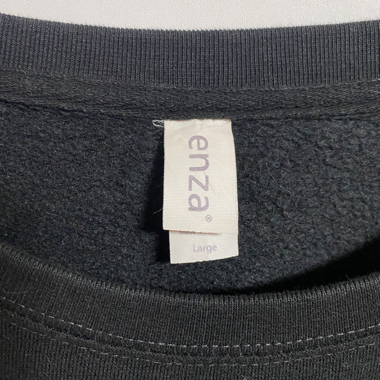 古着 used enza 長袖プリントスウェット トレーナー クルーネック ト音記号 黒 ブラック 秋冬服 Lサイズ