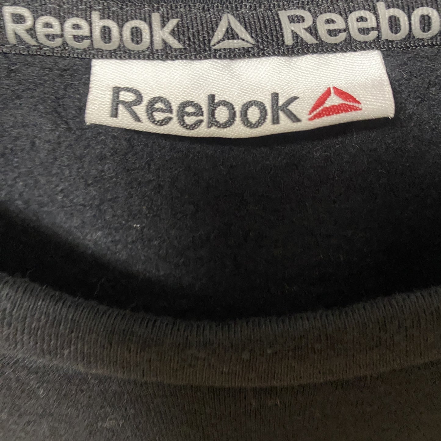 古着 used Reebok リーボック 長袖クルーネックロゴプリントスウェット トレーナー ラグランスリーブ ブラック Lサイズ
