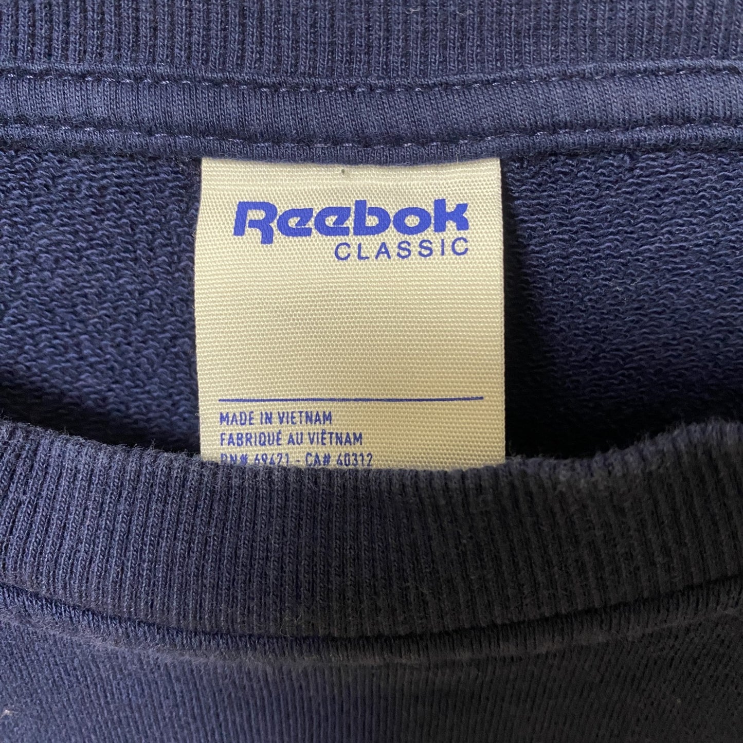 古着 used Reebok リーボック 長袖クルーネックロゴプリントスウェット トレーナー ラグランスリーブ ネイビー Sサイズ