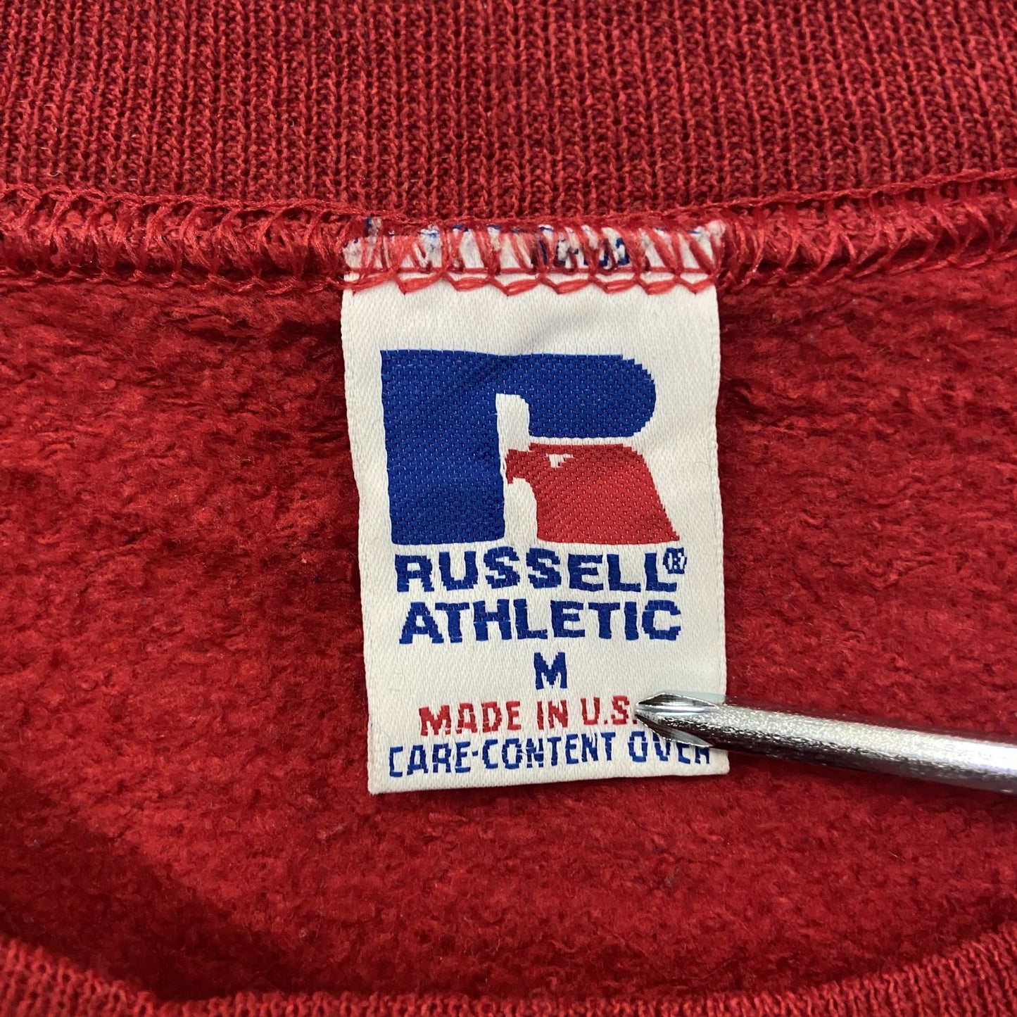 ~90s RUSSELL ATHLETIC ラッセル スウェット/トレーナー 前V ヴィンテージ レッド Mサイズ