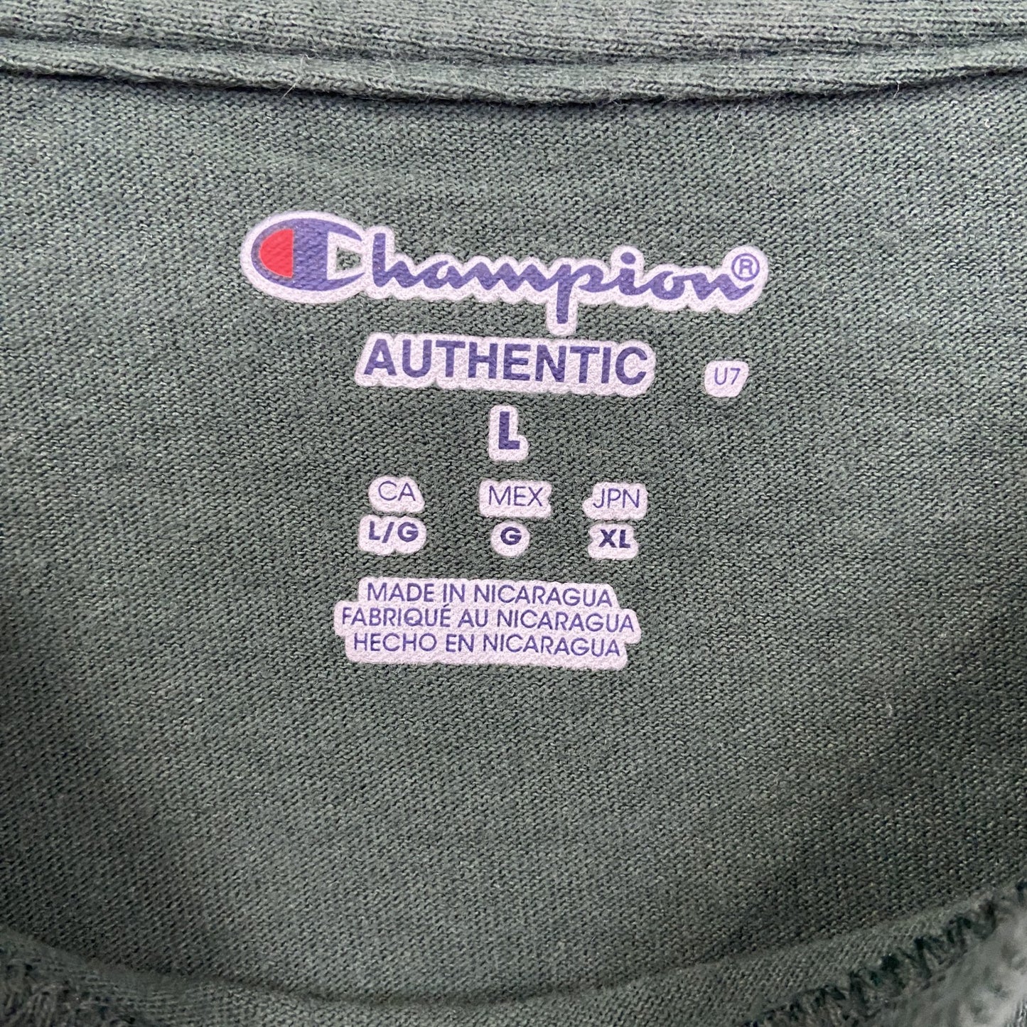Champion チャンピオン 半袖プリントTシャツ 3連プリント 英字プリント 現行 緑 グリーン Lサイズ