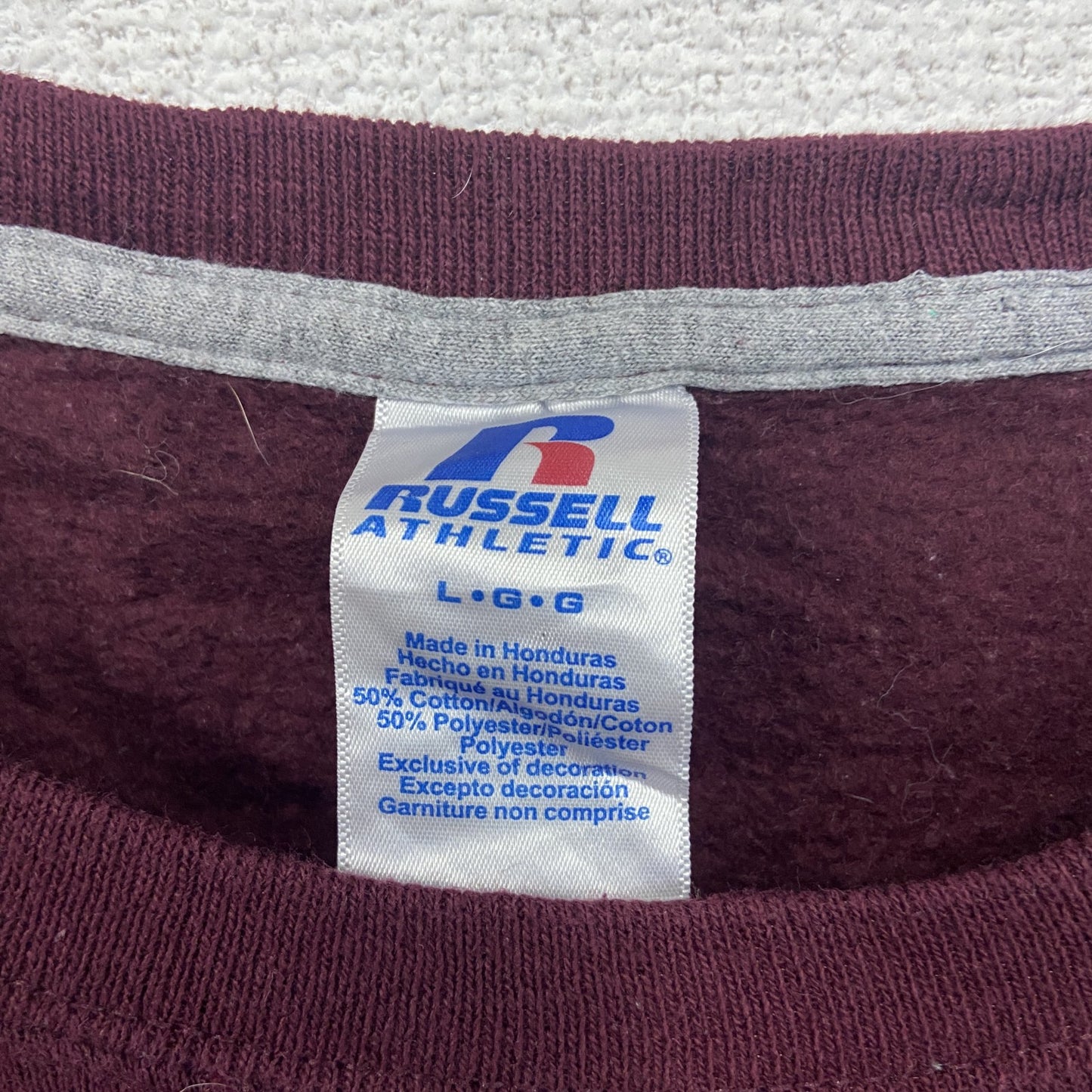 00s RUSSELL ATHLETIC ラッセル スウェット/トレーナー 前V ヴィンテージ ボルドー Lサイズ