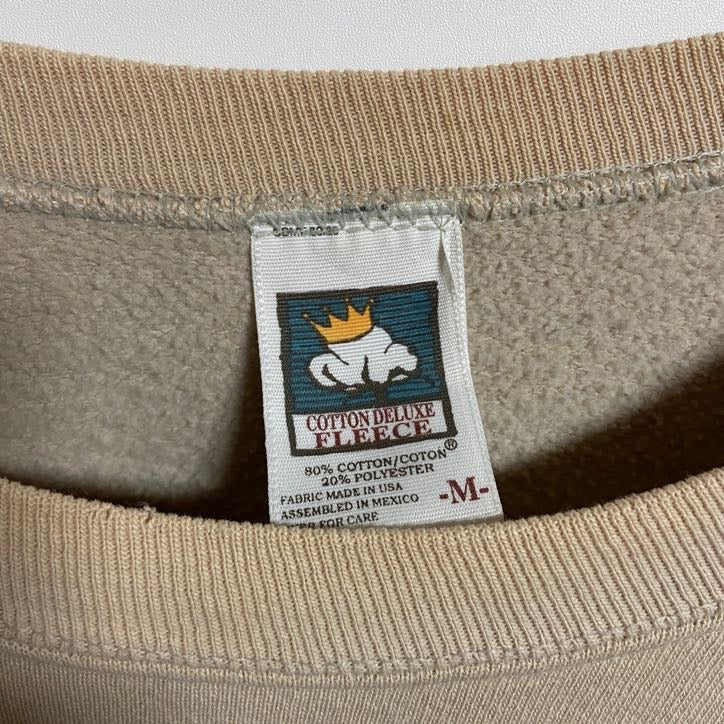 古着 used 90s USA製 COTTON DELUXE 長袖クルーネックプリントスウェット トレーナー ベージュ Mサイズ