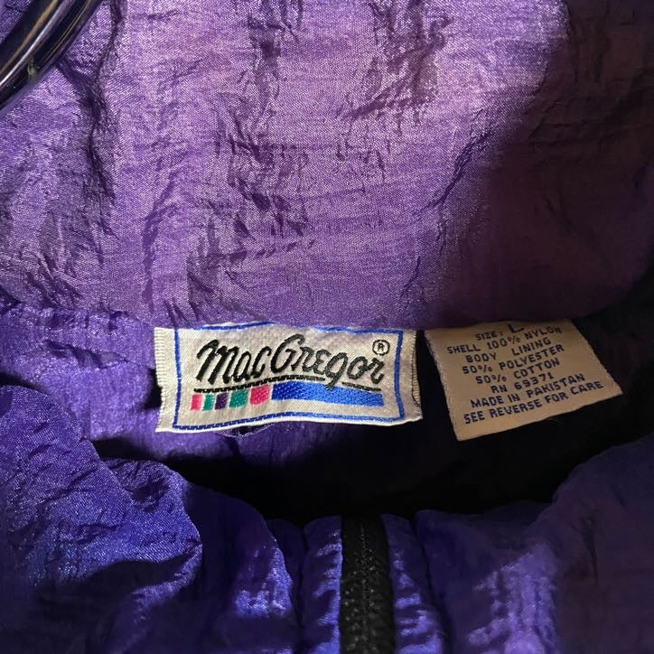 古着 used MacGregor 長袖ジップアップナイロンジャケット ハイネック 切り替え 黒 赤 バイカラー 秋冬服 Lサイズ