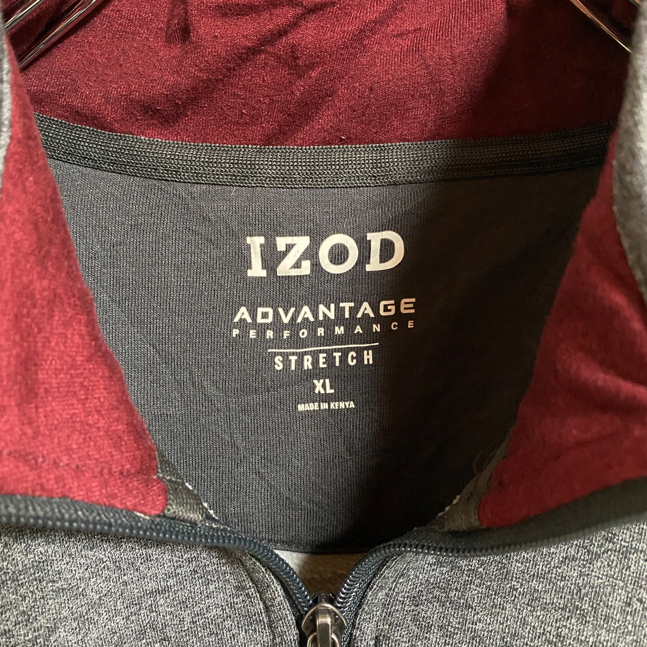 古着 used IZOD 長袖ハーフジップスウェット トレーナー ハイネック ポイント刺繍 グレー ビッグシルエット XLサイズ