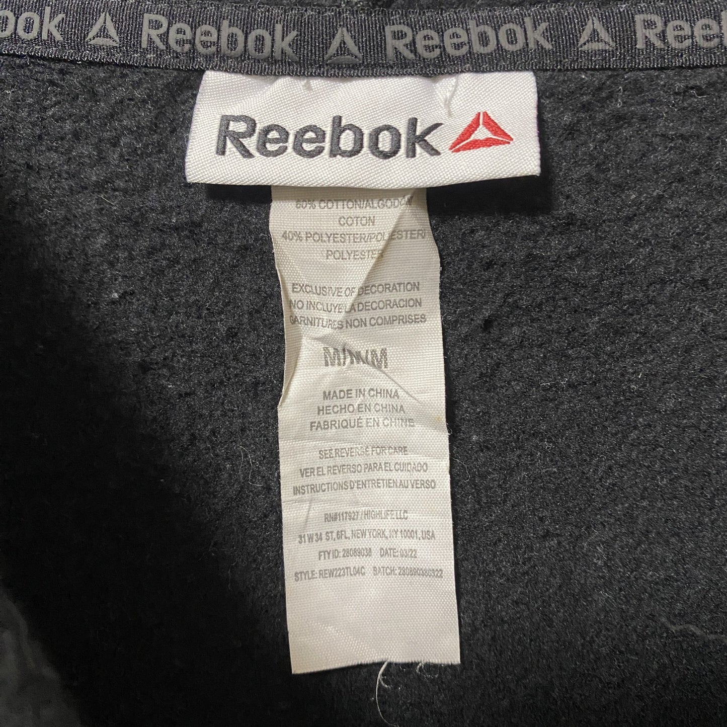 古着 used Reebok リーボック 長袖ロゴプリントプルオーバーパーカー フーディー スポーティー 黒 Mサイズ