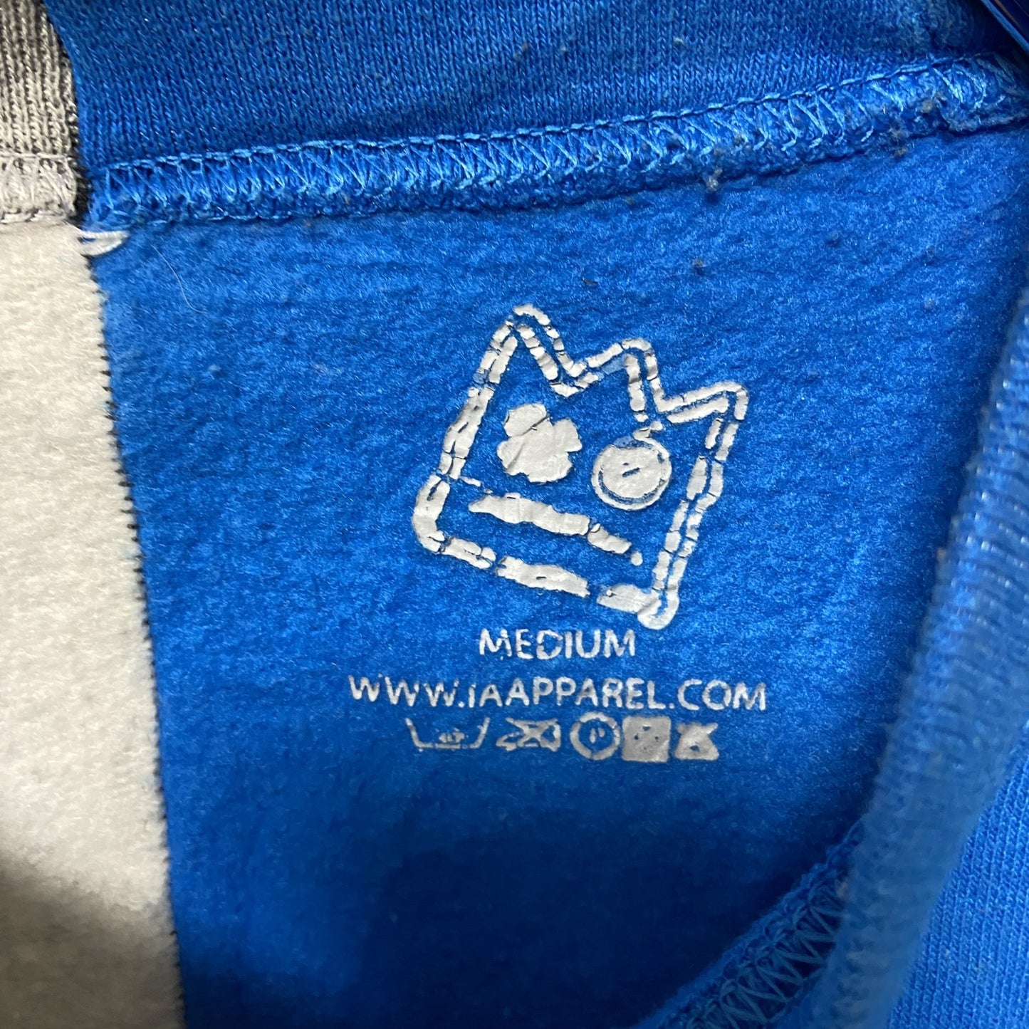 古着 used 長袖ドッキングスウェット トレーナー ワンポイントロゴ刺繍 青 グレー クルーネック 秋冬服 Mサイズ